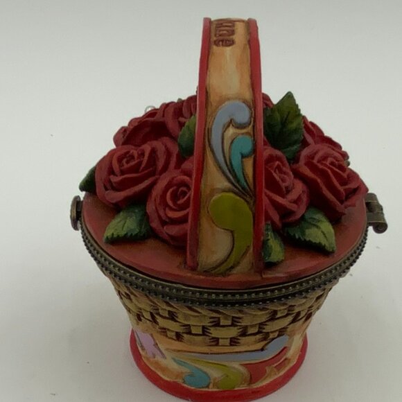 JIM SHORE JUNE BIRTH MONTH ROSE PEARL FLOWER BASKET TRINKET BOX - Picture 6 of 8